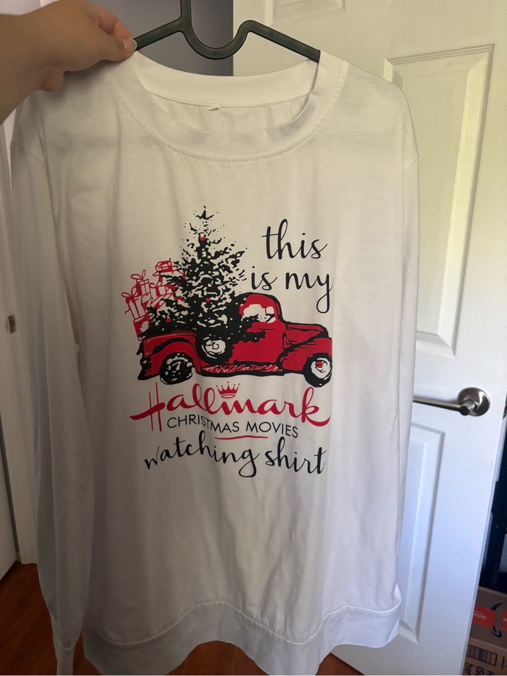Hallmark White and Red Holiday Truck Long-Sleeve Shirt